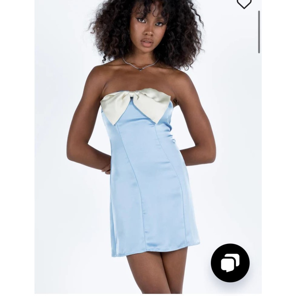 NWT Princess Polly Kesy Bow Tie Mini Dress in Champagne Blue Size 10